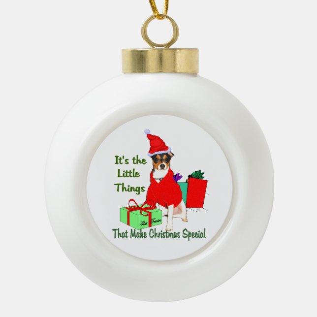 Customise PrRat Terrier Christmas Ceramic Ball Christmas Ornament (Front)