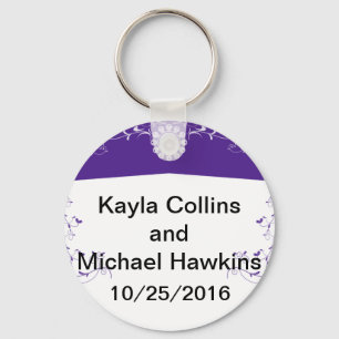 Customise Purple White Floral Flourish Key Ring