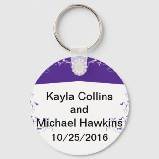 Customise Purple White Floral Flourish Key Ring