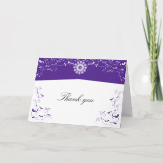 Customise Purple White Floral Flourish Thank You Card