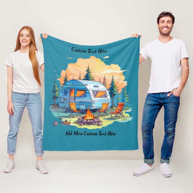 Customise Recreational Vehicle Camping Campfire Fleece Blanket (In Situ)