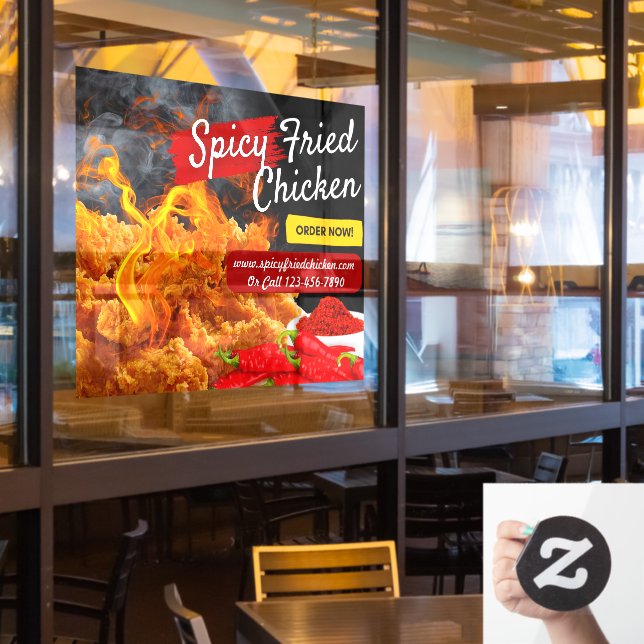 Customise Red Black Spicy Fried Chicken Restaurant (Restaurant Window)