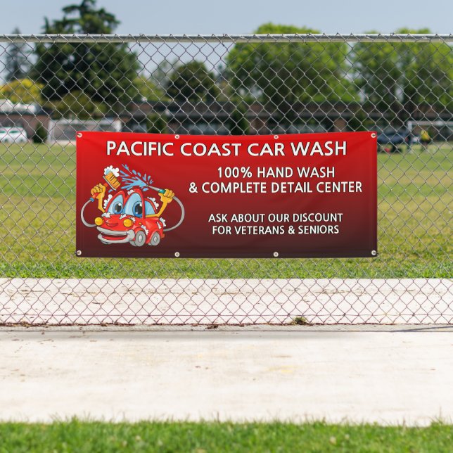 Customise  Red Car Wash Comical Toon Business  Banner (Insitu)