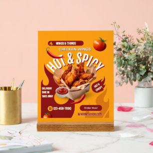 Customise Red Orange Modern Spicy Chicken Wings Acrylic Sign