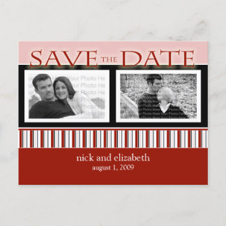 Customise Red Save the Date Stripes Postcard