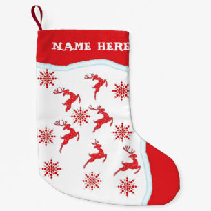 Customise Reindeer Red Snowflakes Double SidePrint Small Christmas Stocking