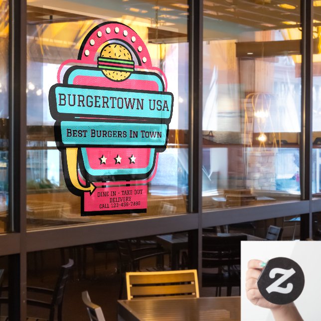 Customise Retro Burger Restaurant Front   (Restaurant Window)