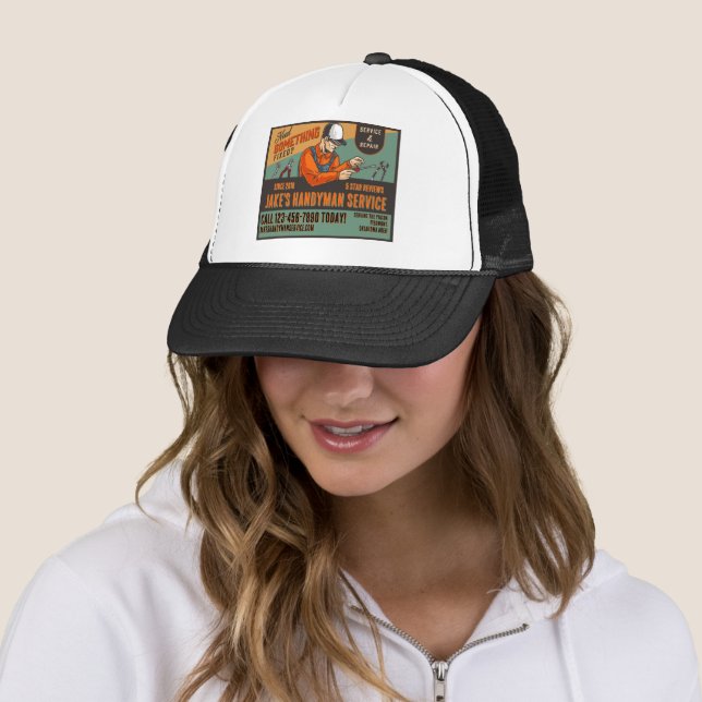 Customise Retro Handyman Service Promo  Trucker Hat (In Situ)