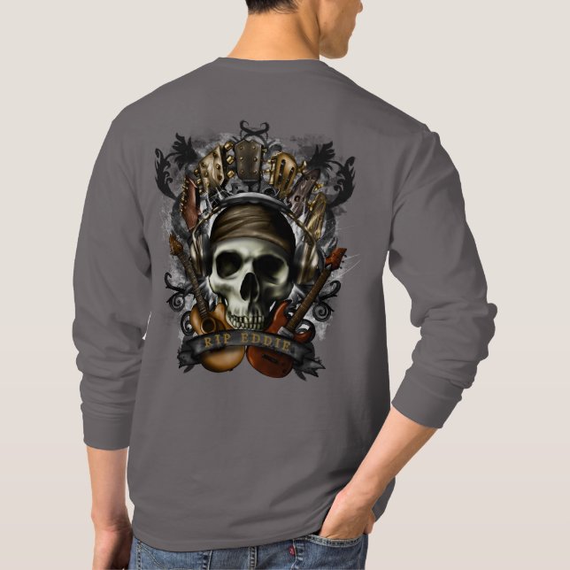 Customise Rock N Roll Guitars Skull Heavy Metal T- T-Shirt (Back)
