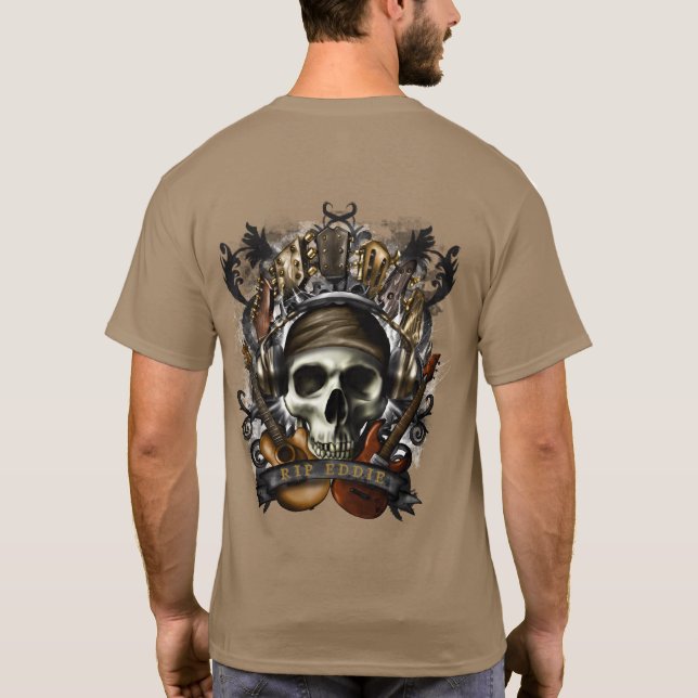 Customise Rock N Roll Guitars Skull Heavy Metal T- T-Shirt (Back)