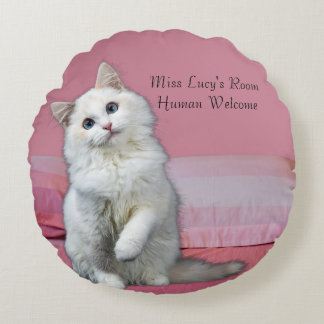 Customise Round Cat Throw Pillow Pink