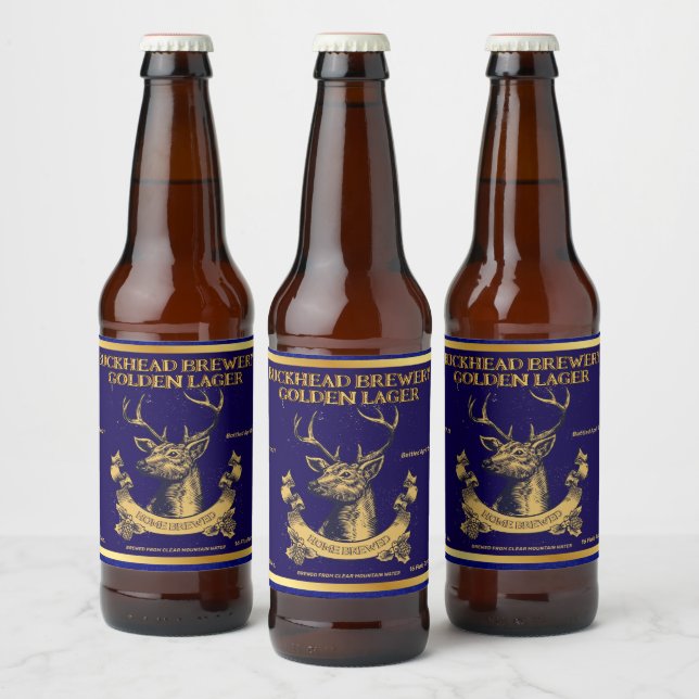 Customise Rustic Deer Buck Head Home Brewed Detail Beer Bottle Label (Bottles)