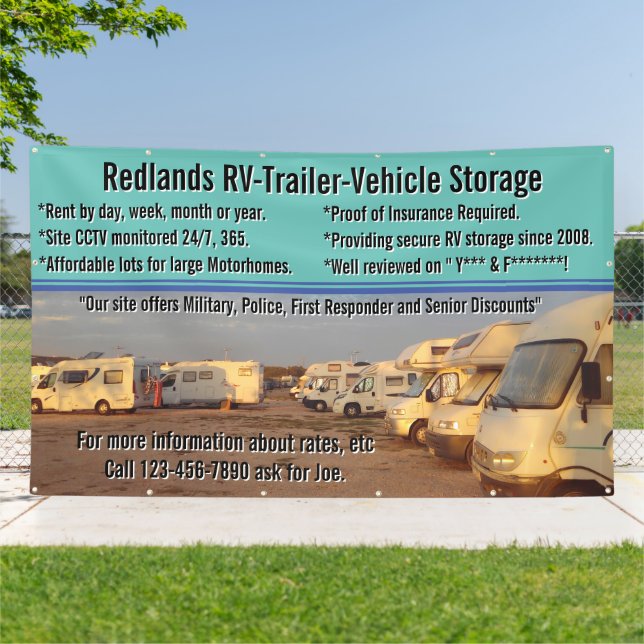 Customise RV Trailer Vehicle Storage Lot Large Banner (Outside)