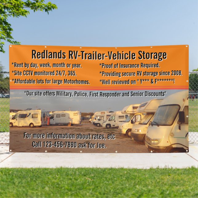 Customise RV Trailer Vehicle Storage Lot Large Banner (Outside)