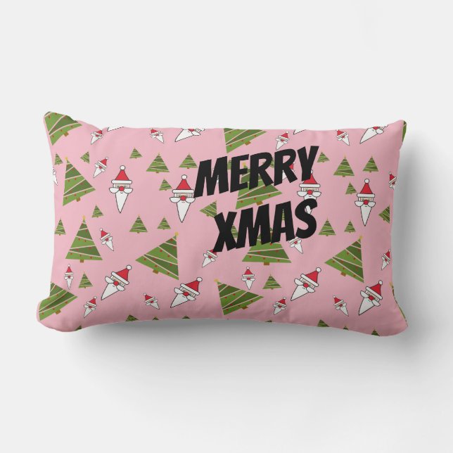 Customise Santa and Christmas Tree Lumbar Cushion (Front)