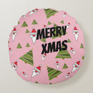 Customise Santa and Christmas Tree Round Cushion