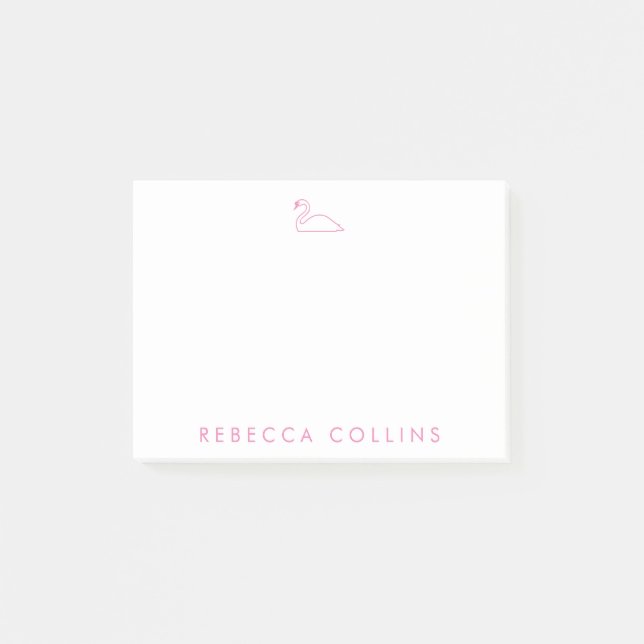 Customise Script Name, Swan, Pink Post-it Notes (Front)