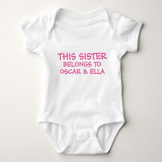 Customise sibling names on baby Sister's Bodysuit (Front)