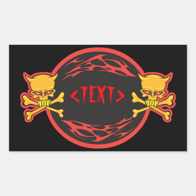 Customise Skulls and Flames Design, <TEXT> Rectangular Sticker (Front)