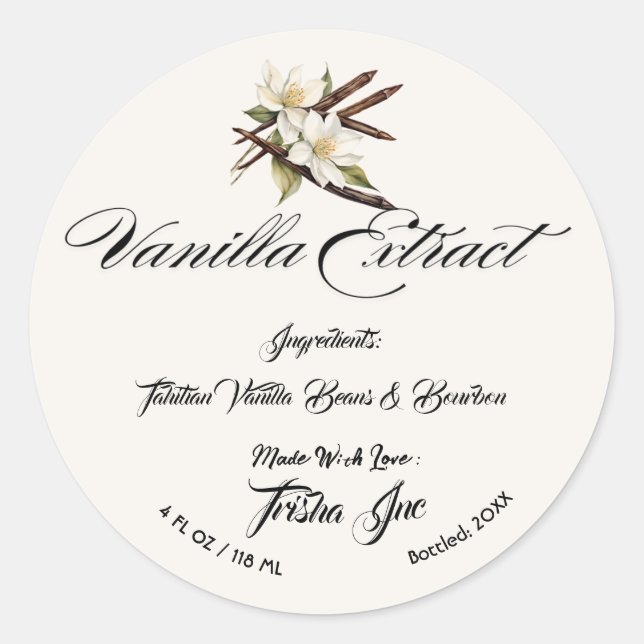 Customise Small Business Vanilla Extract Product Classic Round Sticker (Front)