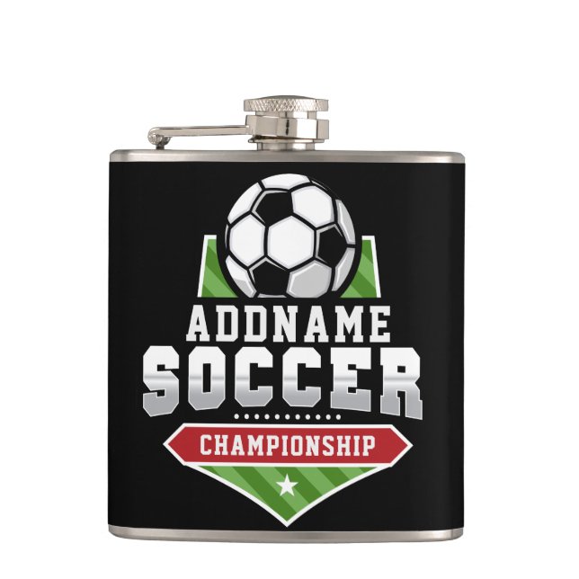 Customise Soccer ADD TEXT Varsity Team Player  Hip Flask (Front)