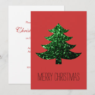 Customise Sparkly Christmas tree green Red invite