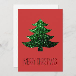 Customise Sparkly Christmas tree green Red invite