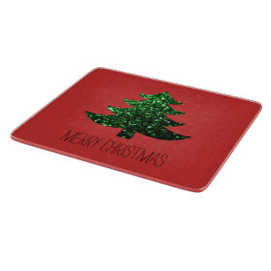 Customise Sparkly Christmas tree green sparkle Red Cutting Board