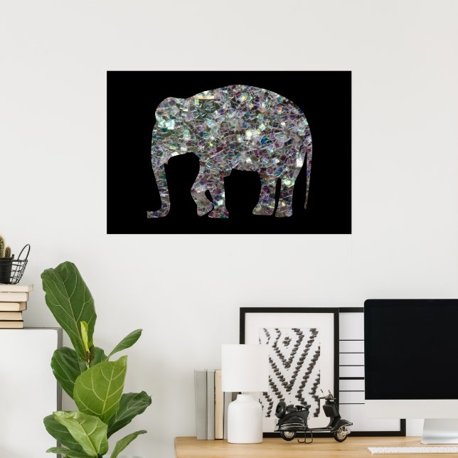 Customise Sparkly colourful silver mosaic Elephant Poster (Home Office)