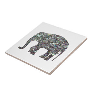 Customise Sparkly colourful silver mosaic Elephant Tile