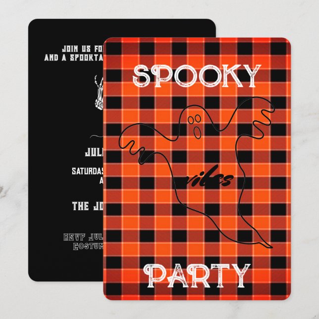 Customise SPOOKY VIBES Ghost Fall Halloween Party Invitation (Front/Back)