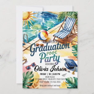 Customise Sun Lounge Chair Graduation Pool Party Invitation