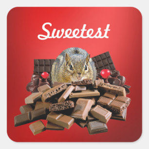 Customise Sweetest Day Chocolate Chipmunk Square Sticker