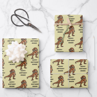 Customise T-Rex Dinosaur Tyrannosaurus Birthday Wrapping Paper Sheet