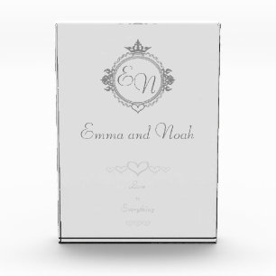 Customise the names, initials and phrase Love Photo Block