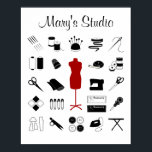 Customise the Text Sew Right Poster<br><div class="desc">Customise the text. Here’s my special collection of tools and supplies for fellow fibre artists for sewing, tailoring, dressmaking, needlework, darning, and crafts: sewing needles, spools of thread, pin cushion with stick pins, ribbons, bobbins, thimble, tape measure, embroidery scissors, bolt of cloth, tailor’s model, sewing machine, label and buttons. A...</div>