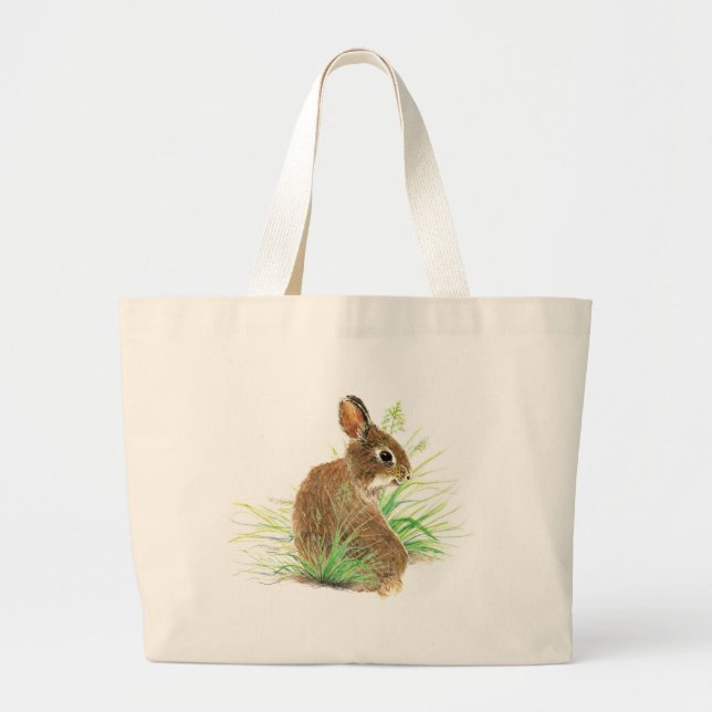 Customise this Curious Rabbit, Watercolor Animal Large Tote Bag (Front)
