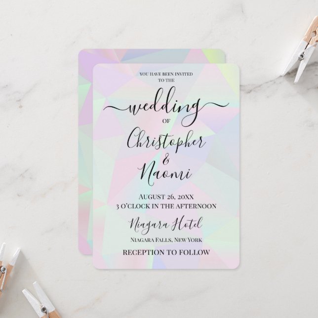 Customise This Holographic Geometric Background Invitation (Front/Back In Situ)