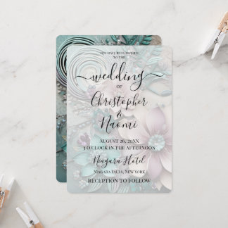 Customise This: Pink Teal Rustic Paper Flowers Invitation