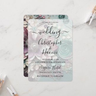 Customise This: Pink Teal Vintage Paper Flowers Invitation