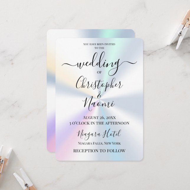Customise This Silver Holographic Beams Background Invitation (Front/Back In Situ)