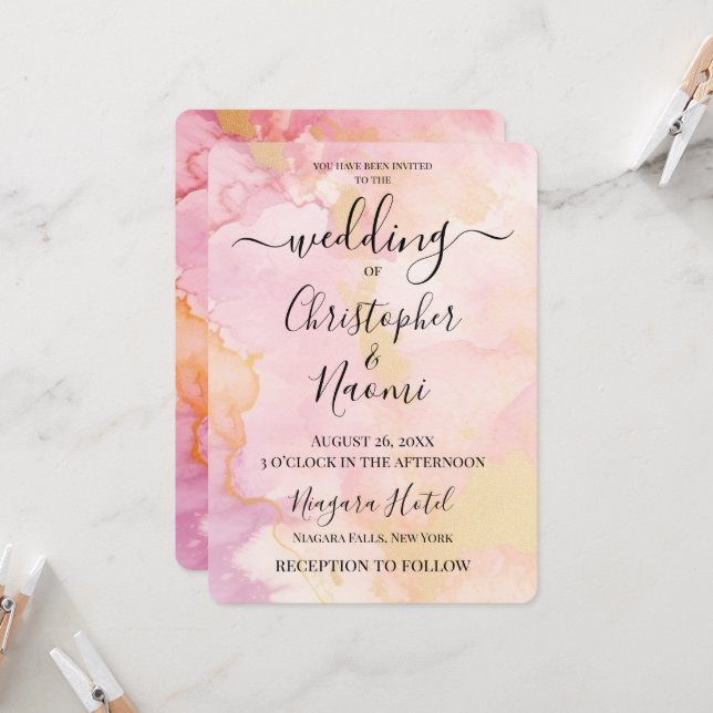 Customise This Watercolor Background Invitation (Front/Back In Situ)