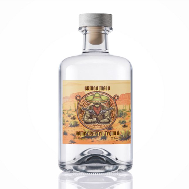 Customise Two Gun Bad Hombre Home Made Tequila Liquor Bottle Label (Creator Uploaded)