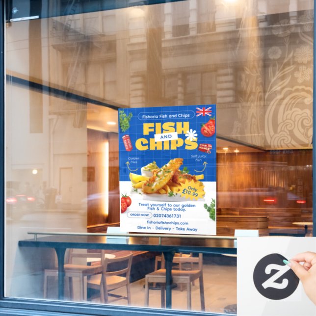 Customise UK Edition Delicious Fish N Chips Restau (Cafe Window)