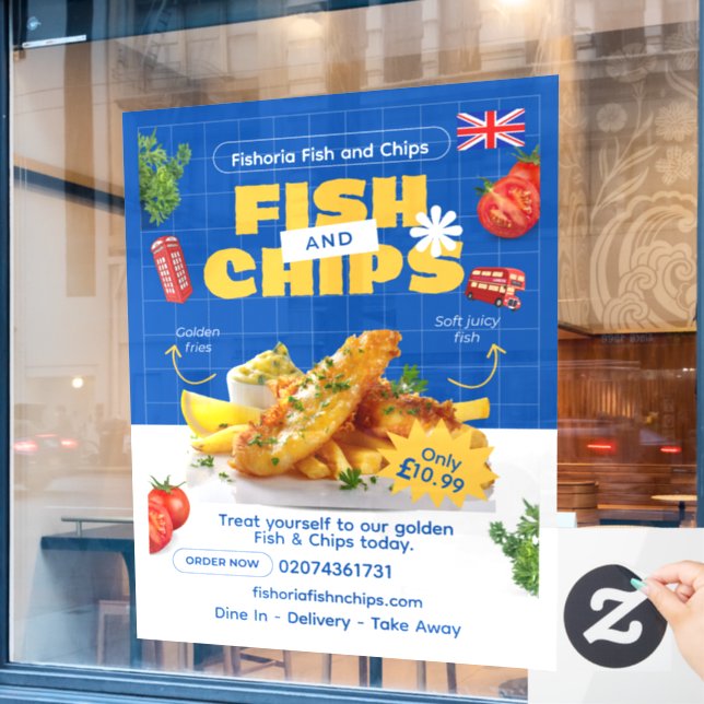 Customise UK Edition Delicious Fish N Chips Restau (Cafe Window)