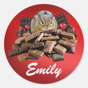 Customise Valentine’s Day Chocolate Chipmunk Classic Round Sticker