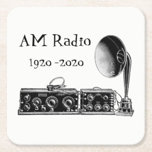 Customise Vintage AM Radio Receiver Square Paper Coaster