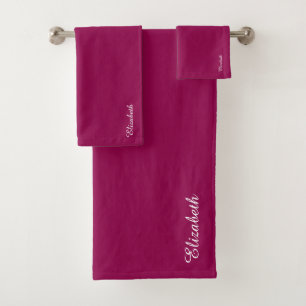 Customise Viva Magenta Elegant Template Name Trend Bath Towel Set
