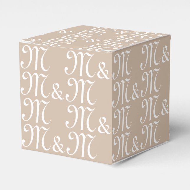 Customise w couple's Initials monogram beige gift Favour Box (Front Side)