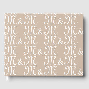 Customise w couple's Initials monogram beige white Guest Book